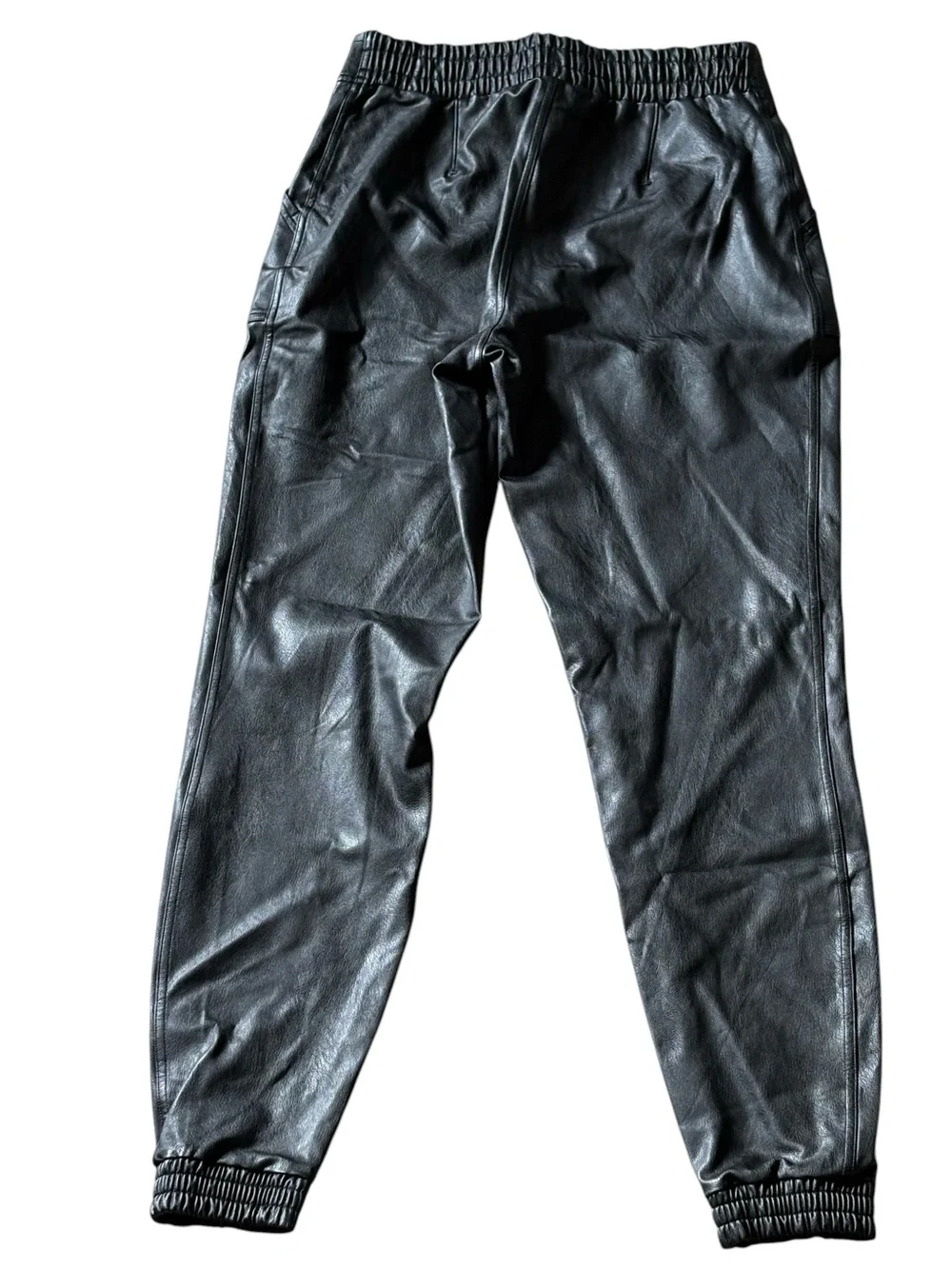 Spanx Faux Leather Joggers Size Large Black Elastic Waist - Picture 5 of 6